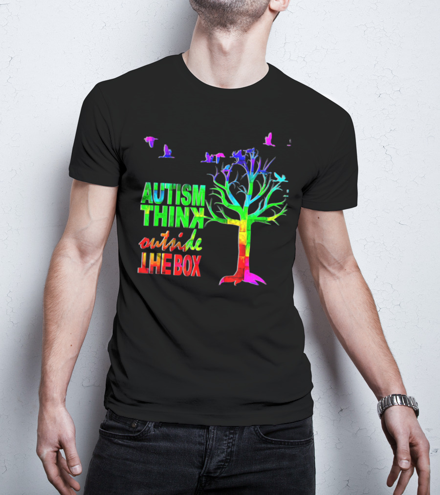 Autism Awareness Think Outside The Box Ribbon MomDadKid Autist T-Shirt