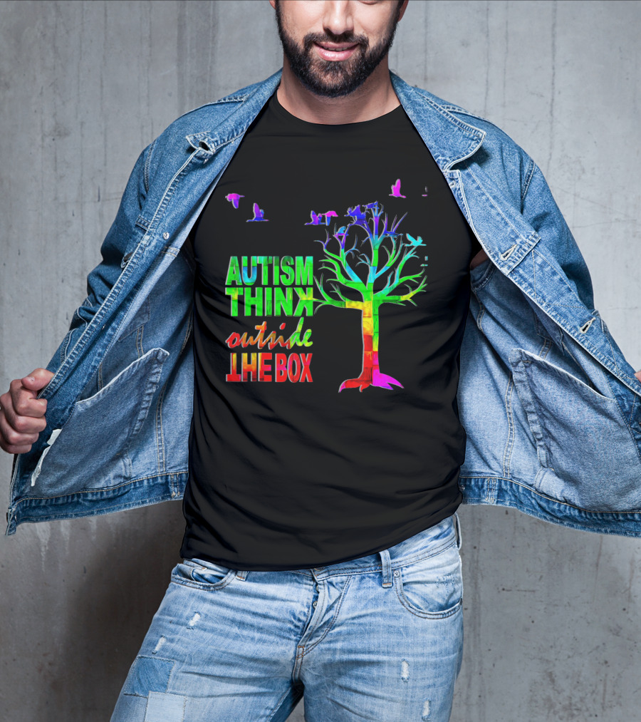 Autism Awareness Think Outside The Box Ribbon MomDadKid Autist T-Shirt