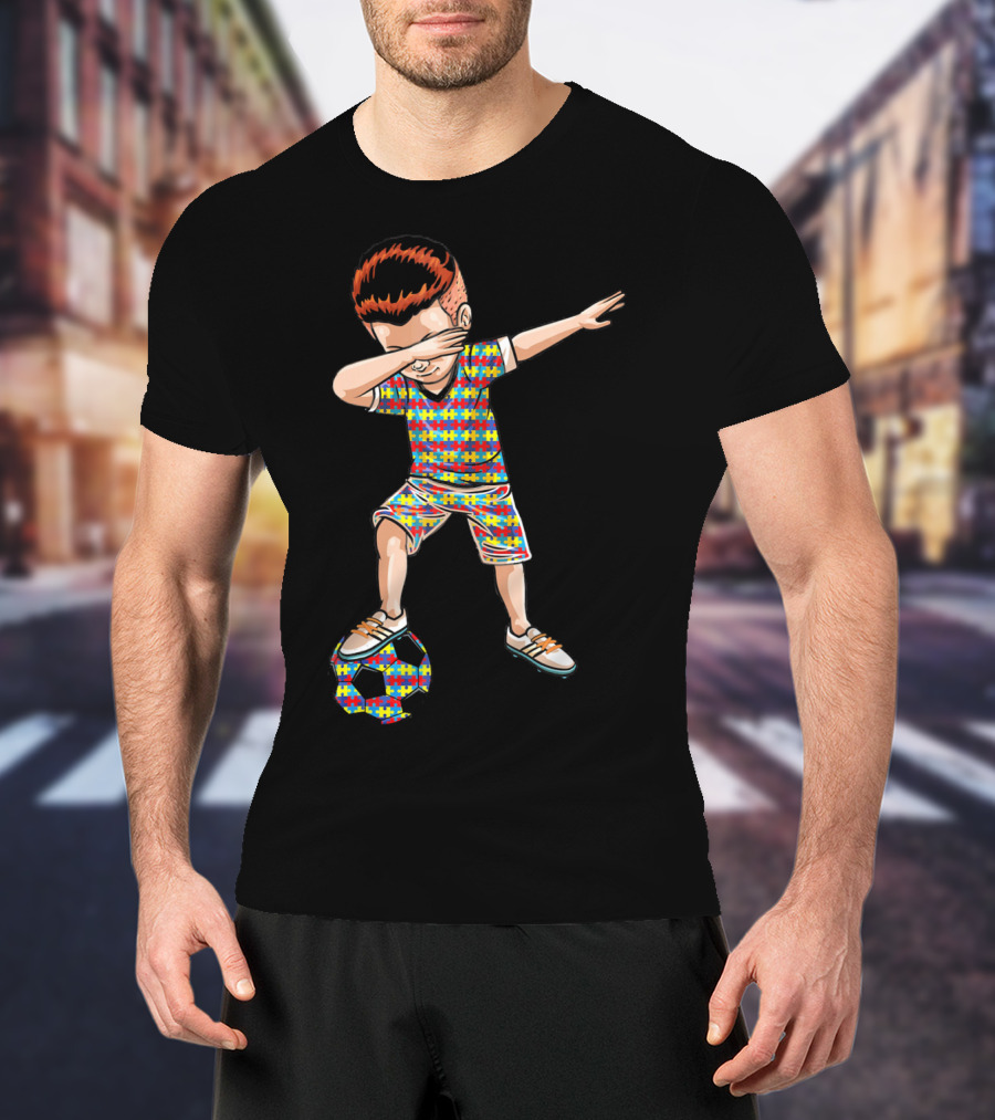 Dabbing Boy Soccer Autism Awareness Puzzle T-Shirt