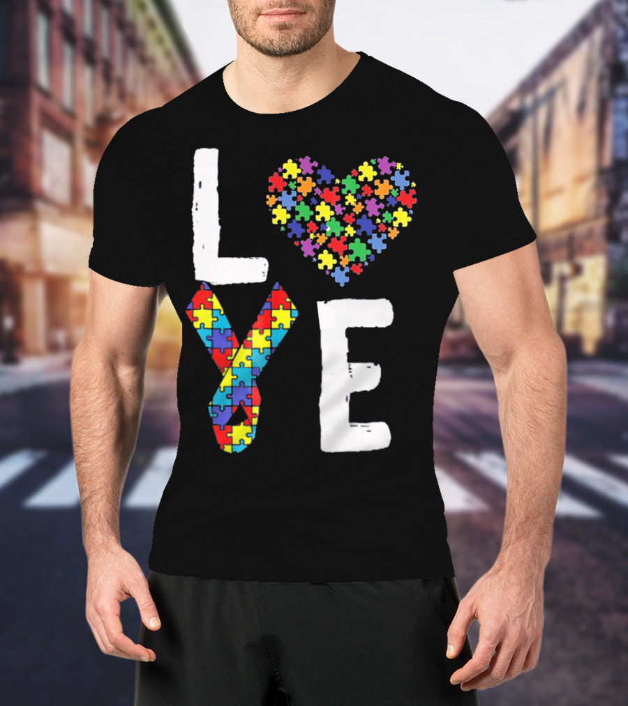Love Autism Awareness DadK Heart Puzzle T-Shirt
