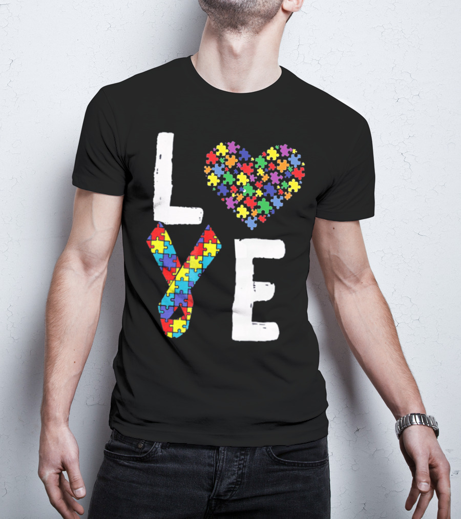 Love Autism Awareness DadK Heart Puzzle T-Shirt
