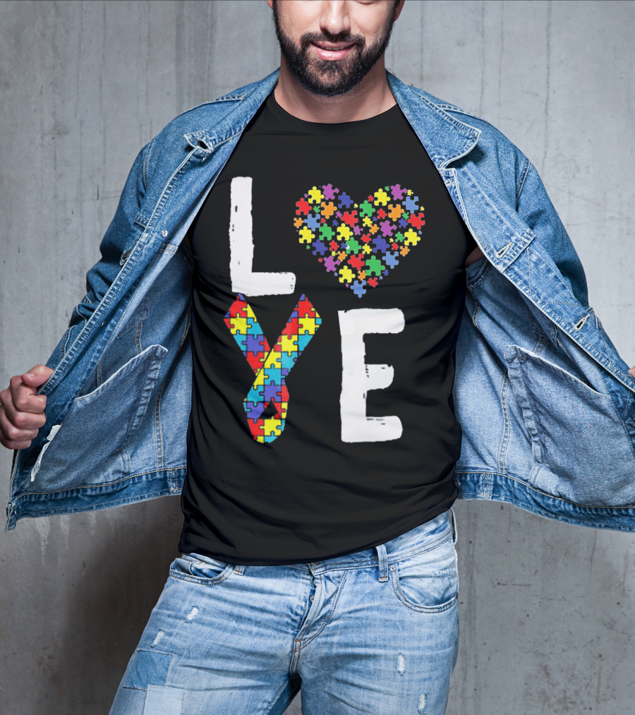 Love Autism Awareness DadK Heart Puzzle T-Shirt