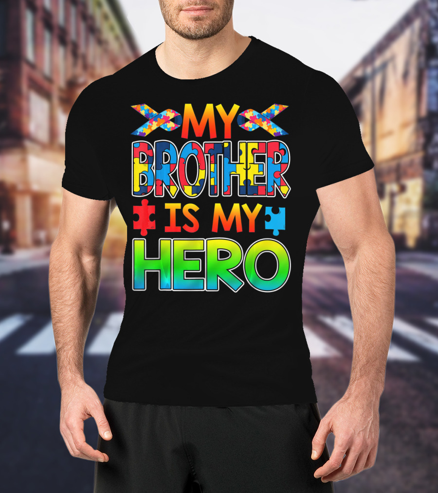 Autism Awareness My Brother Is My Hero Puzzle Ribbon T-Shirt