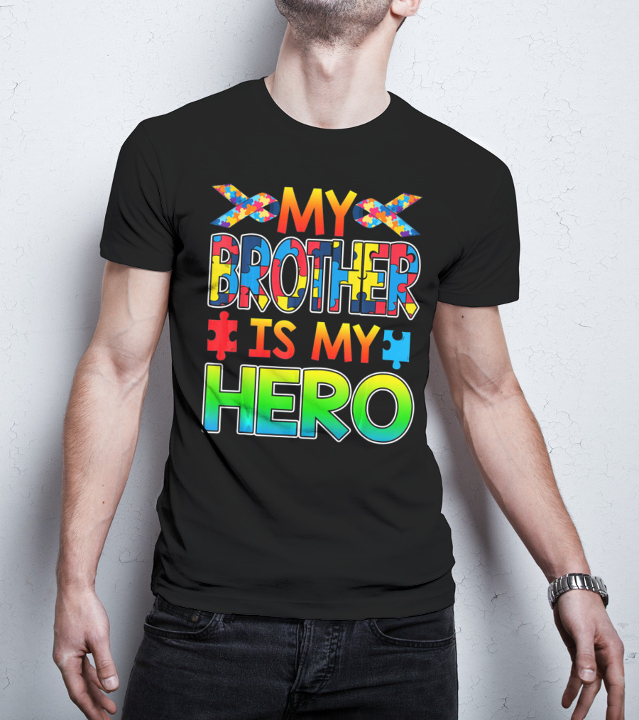 Autism Awareness My Brother Is My Hero Puzzle Ribbon T-Shirt
