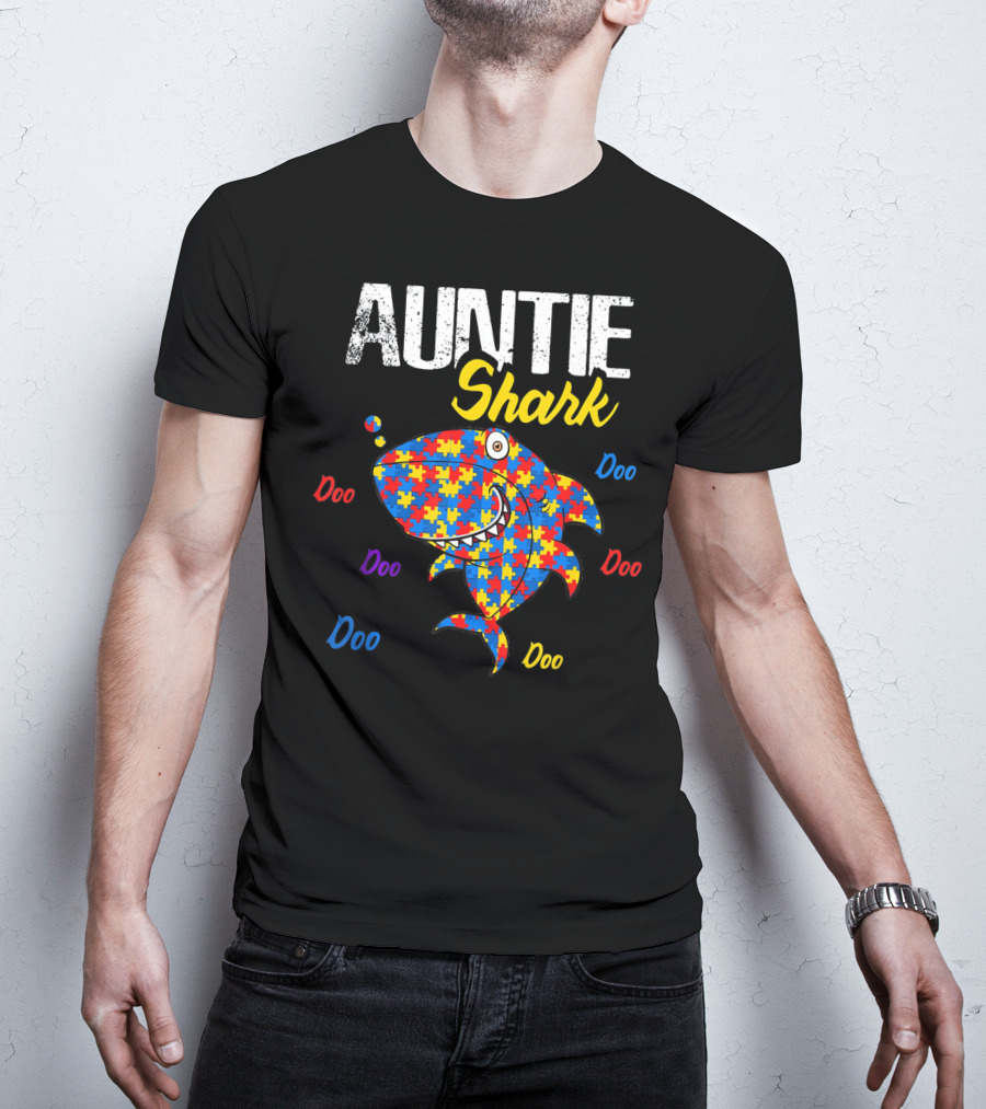 Auntie Shark Autism Awareness Doo Doo Puzzle T-Shirt