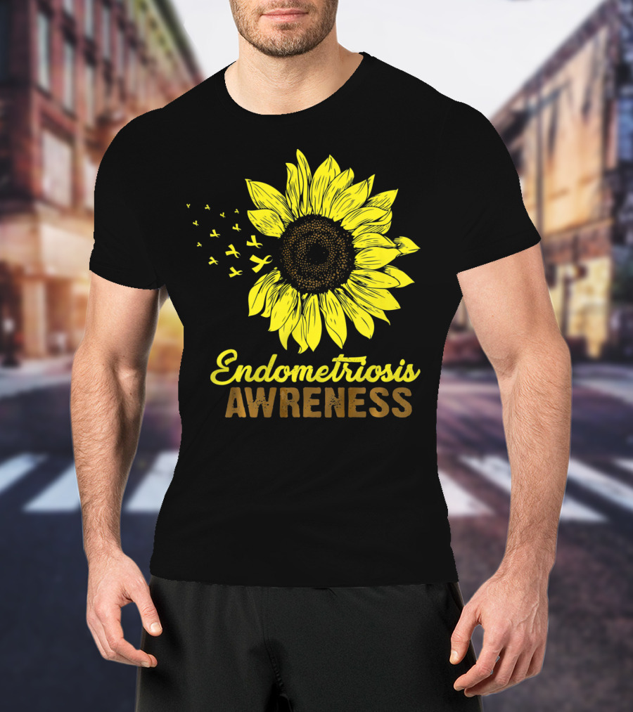 Endometriosis Awareness Yellow Ribbon Sunflower T-Shirt
