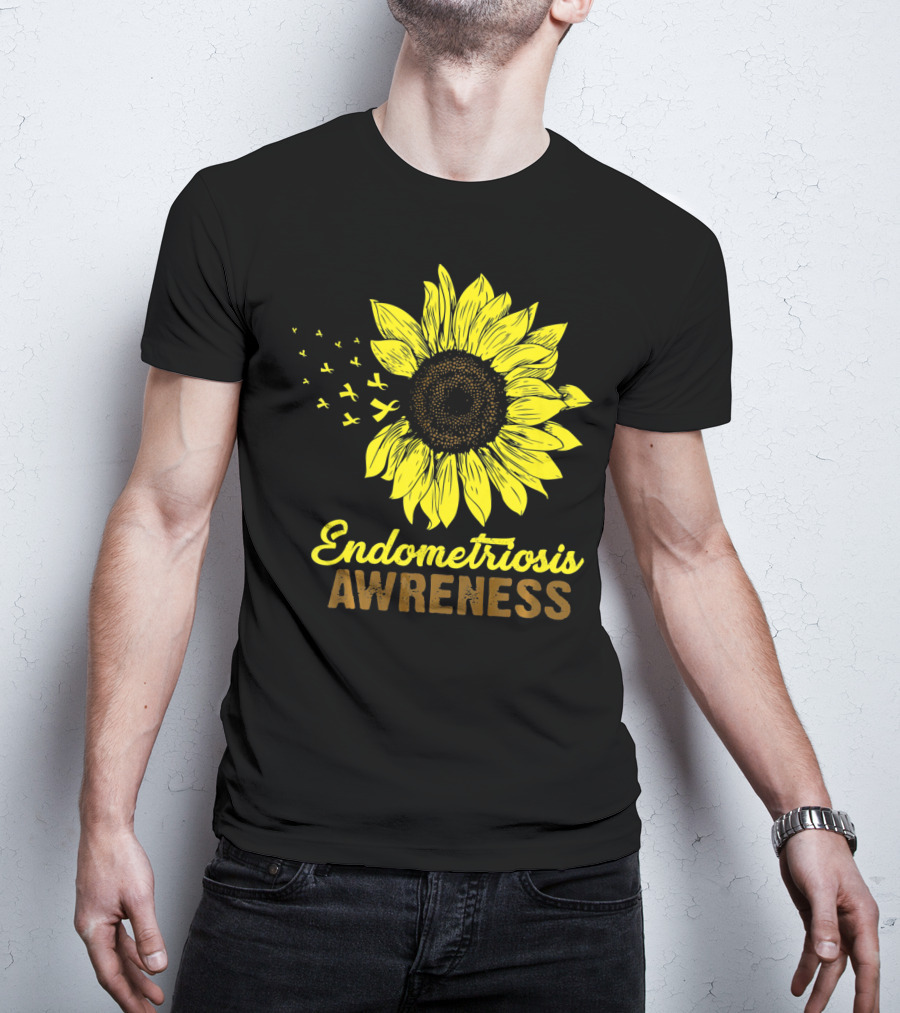Endometriosis Awareness Yellow Ribbon Sunflower T-Shirt