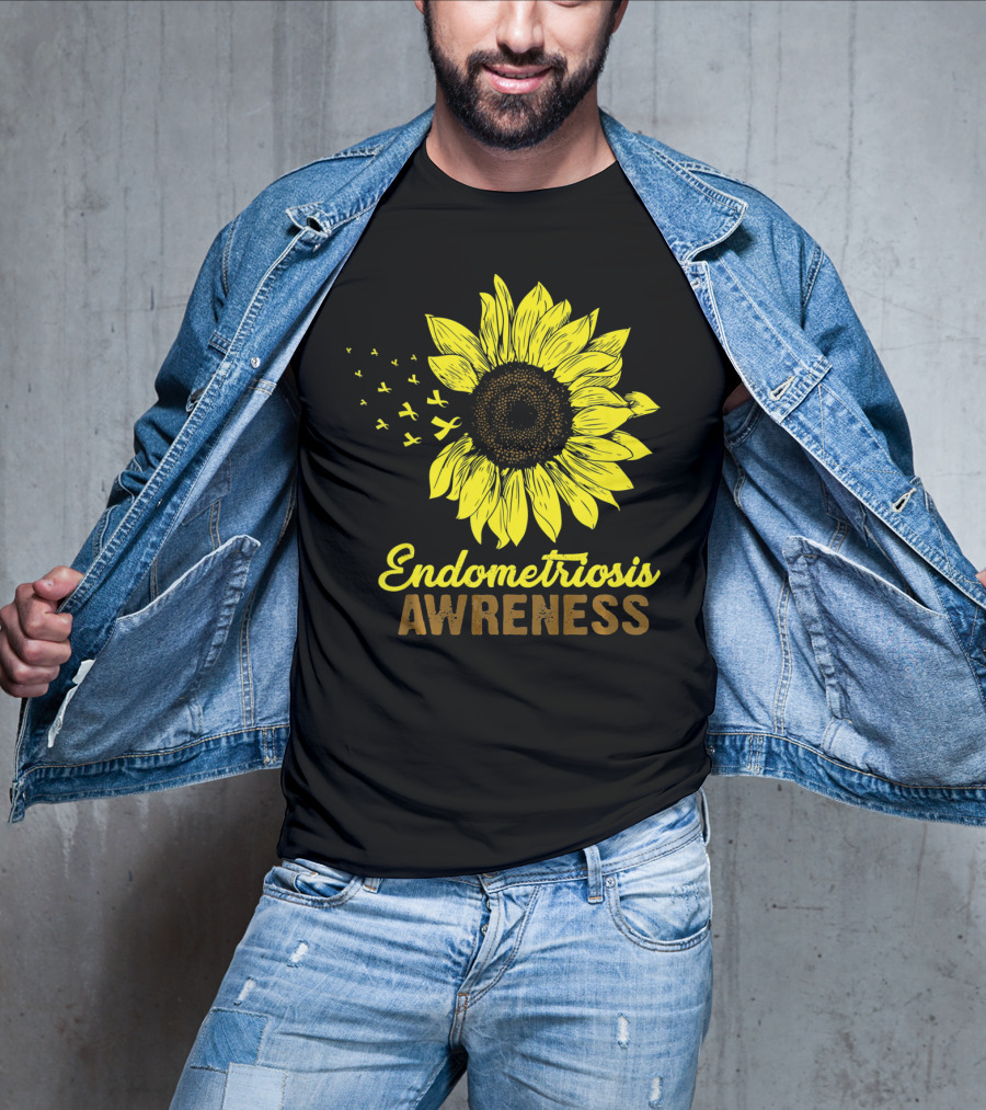 Endometriosis Awareness Yellow Ribbon Sunflower T-Shirt