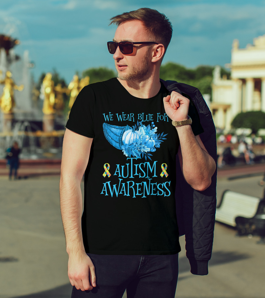 We Wear Blue For Autism Awareness Cornucopia And Ribbons T-Shirt