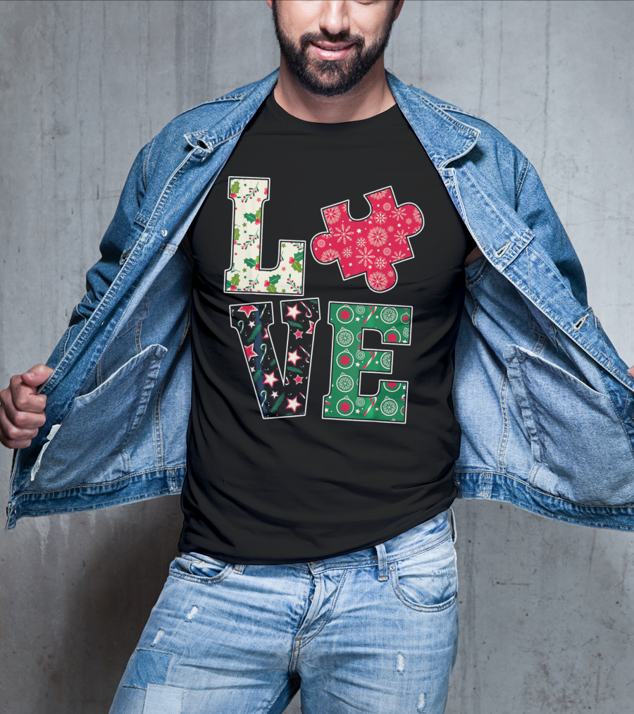 LOVE Puzzle Christmas Autism Awareness Holiday T-Shirt