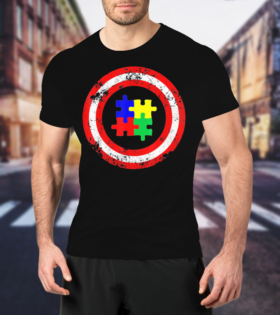 Captain Autism Awareness Shield Puzzle T-Shirt