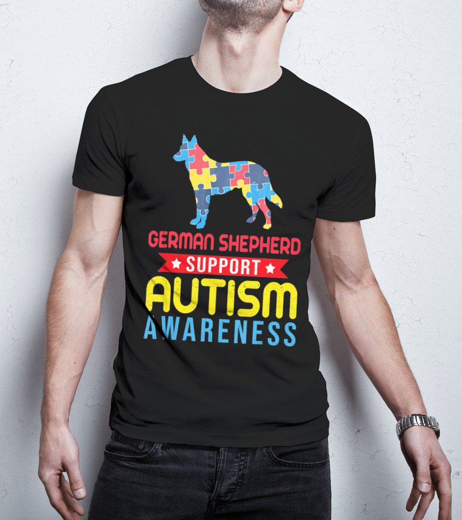 German Shepherd Puzzle Support Autism Awareness T-Shirt