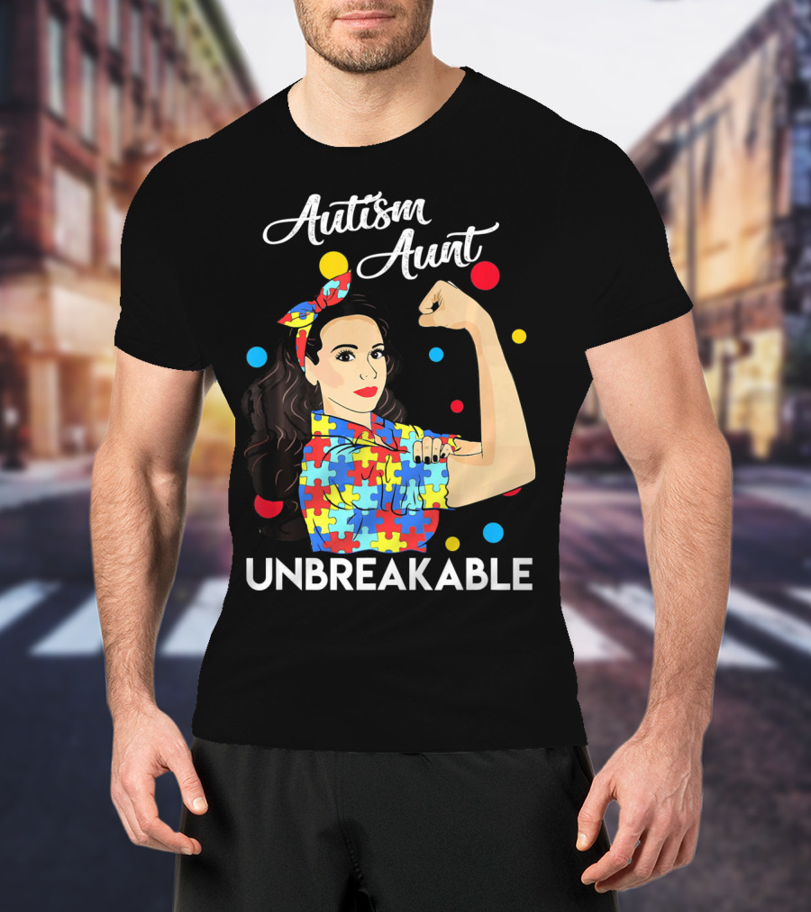 Autism Aunt Unbreakable Puzzle Pattern Awareness T-Shirt