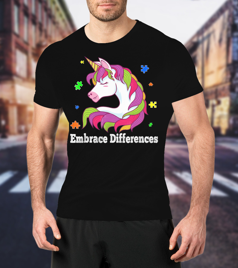 Embrace Differences Autism Awareness Unicorn Puzzle Pieces T-Shirt