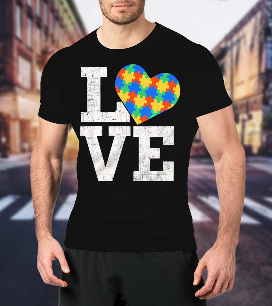 Love Someone With Autism Autism Awareness Puzzle Heart T-Shirt