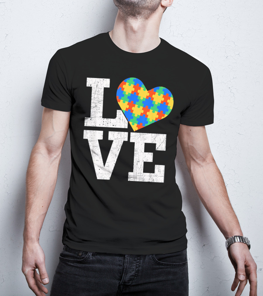 Love Someone With Autism Autism Awareness Puzzle Heart T-Shirt