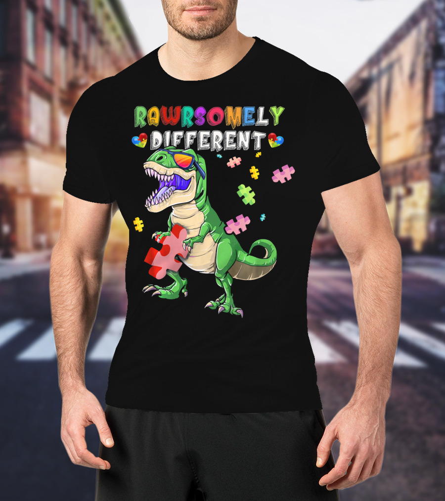 Rawrsomely Different Dinosaur Autism Awareness Puzzle T-Shirt