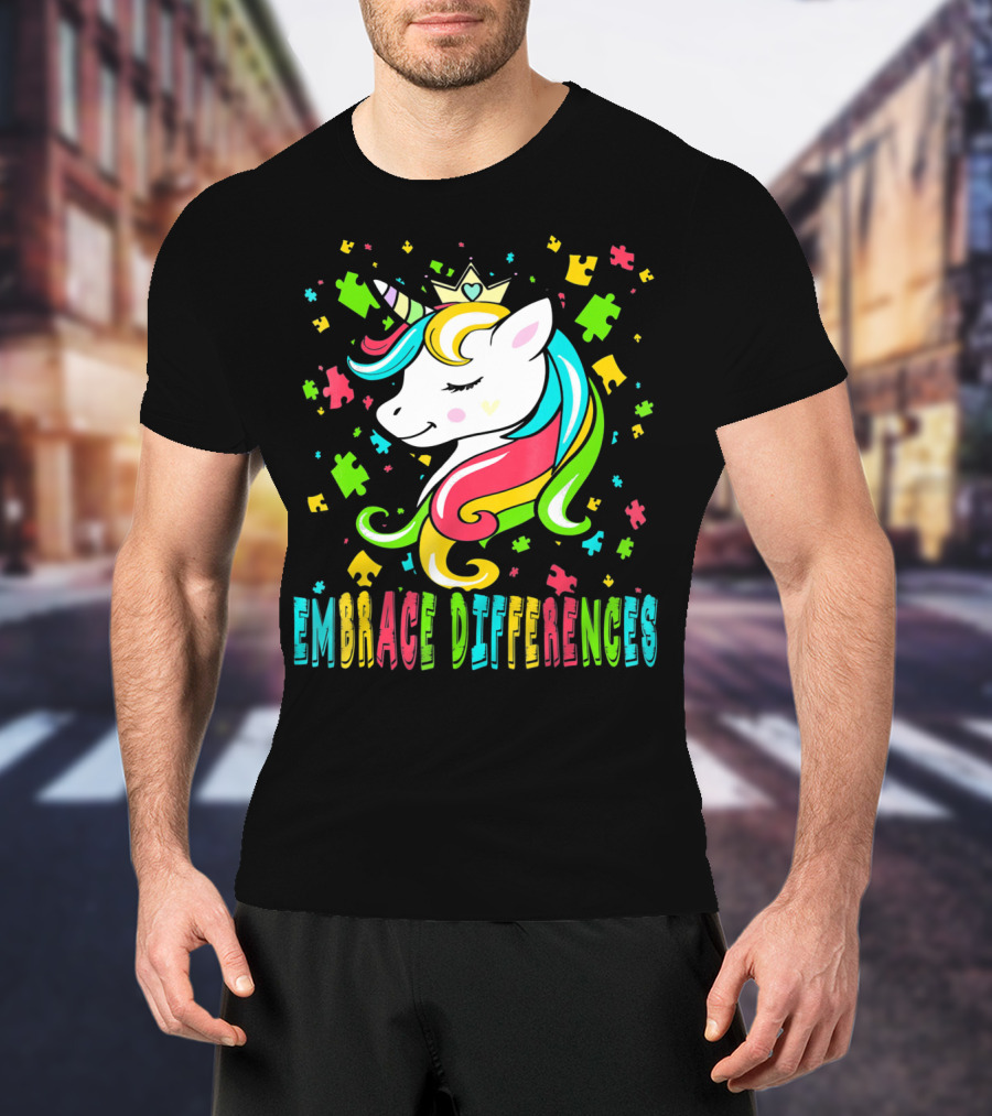 Embrace Differences Autism Awareness Unicorn T-Shirt
