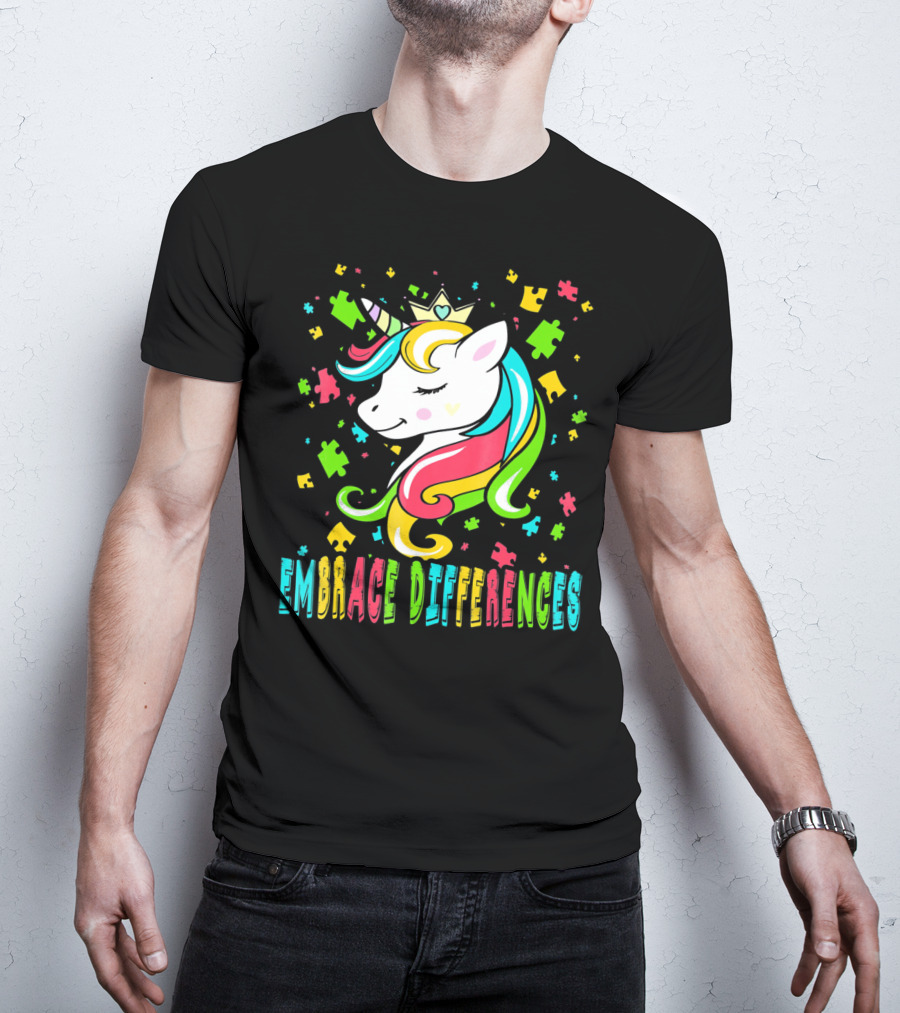 Embrace Differences Autism Awareness Unicorn T-Shirt
