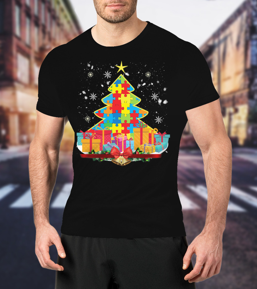Christmas Tree Puzzle Pieces Autism Awareness T-Shirt