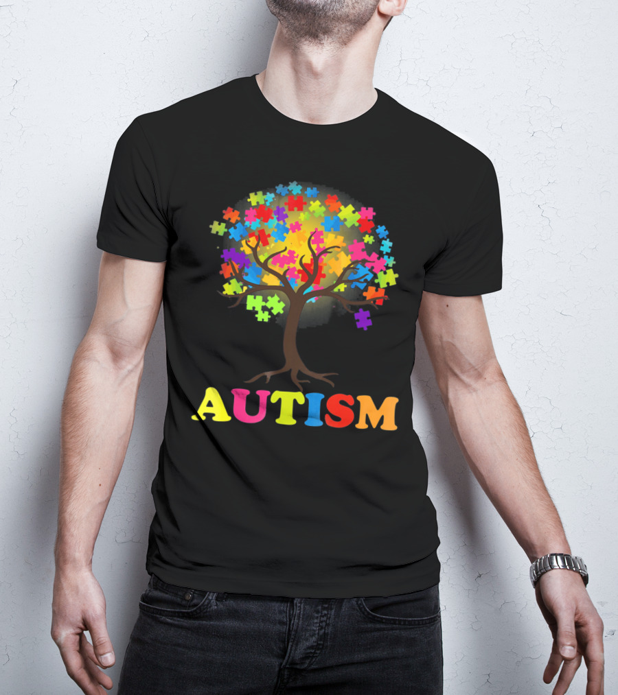 Autism Puzzle Pieces Tree Multicolored Branches T-Shirt