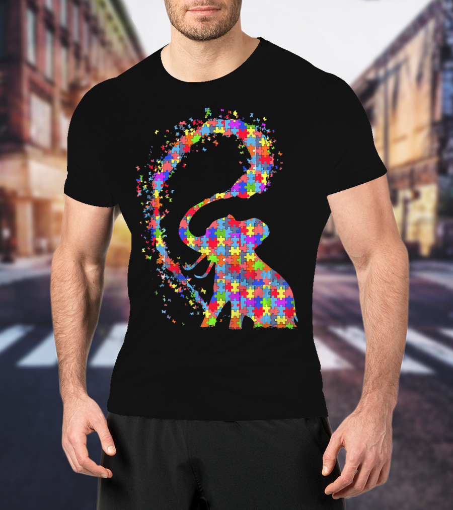 Elephant Puzzle Piece Autism Awareness Symbol Celebrating Neurodiversity T-Shirt