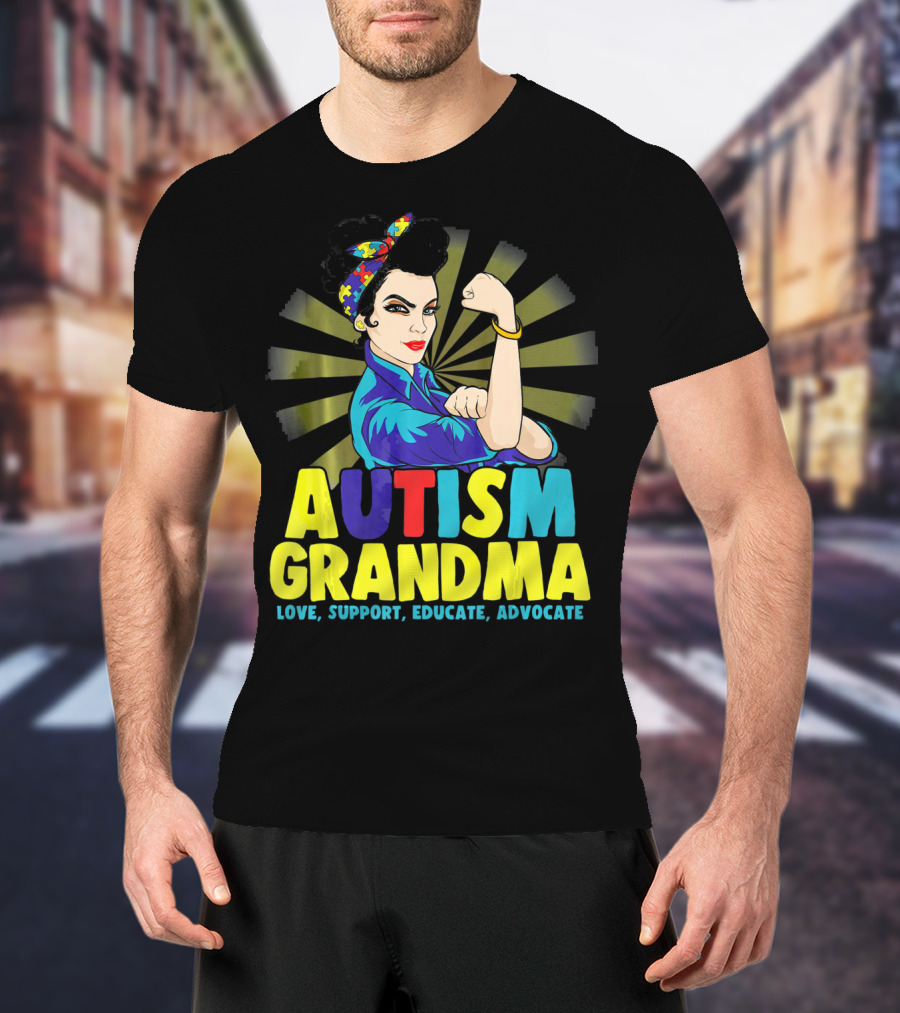Autism Grandma Love Support Educate Advocate Retro Iconic T-Shirt