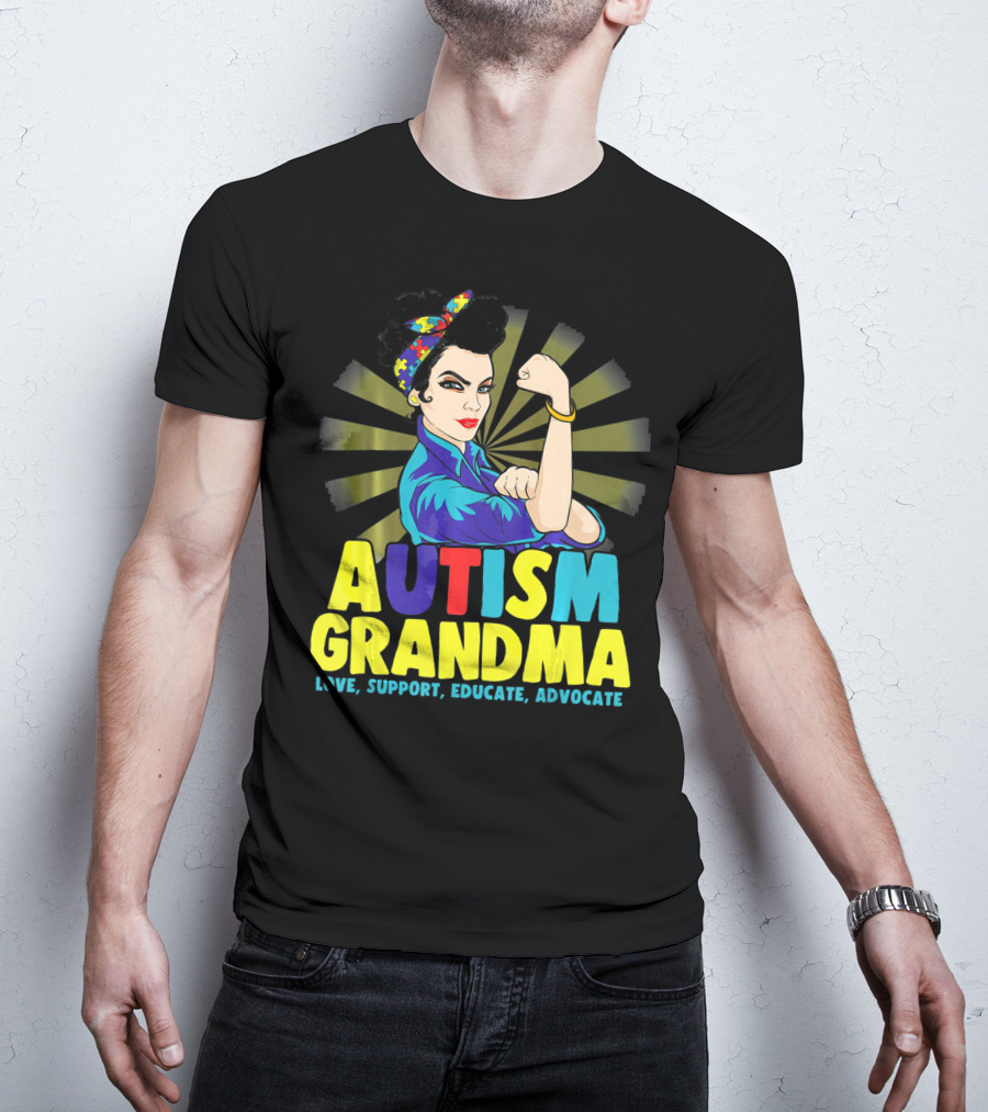 Autism Grandma Love Support Educate Advocate Retro Iconic T-Shirt