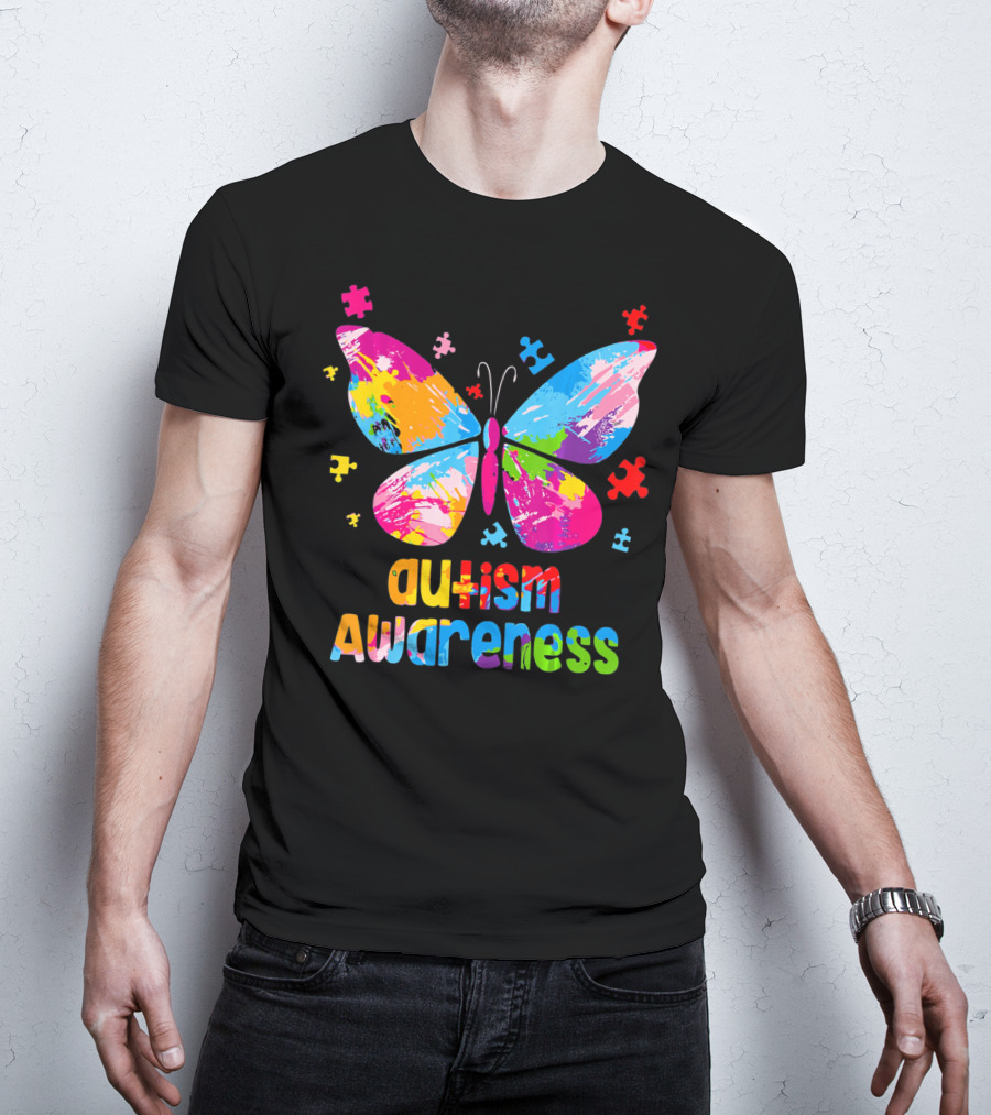 Colorful Butterfly Autism Awareness Puzz Puzzle Pieces T-Shirt