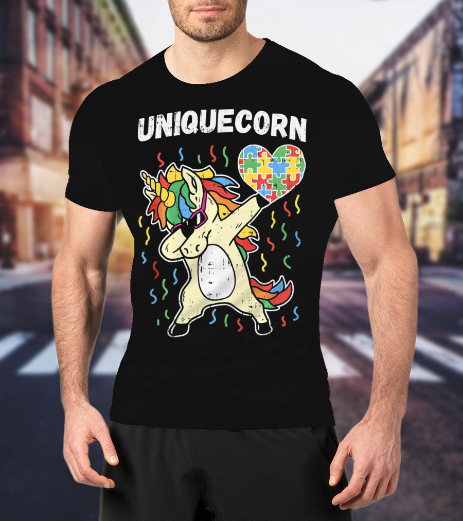 Uniquecorn Dabbing Unicorn Puzzle Heart Autism Awareness T-Shirt