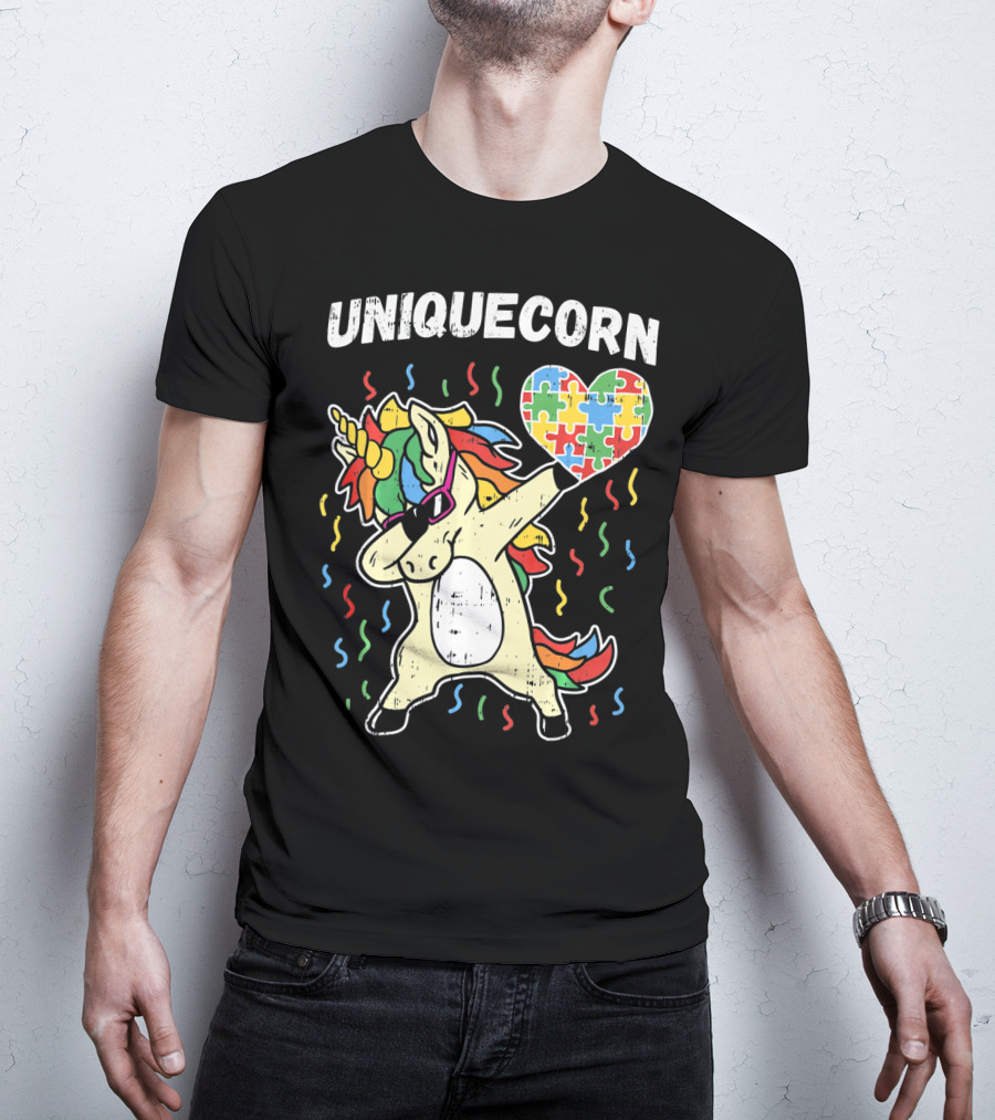 Uniquecorn Dabbing Unicorn Puzzle Heart Autism Awareness T-Shirt