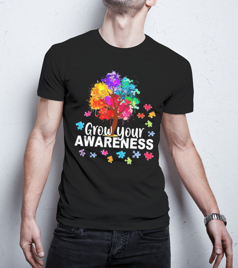 Grow Your Awareness Colorful Tree With Puzzle Pieces T-Shirt