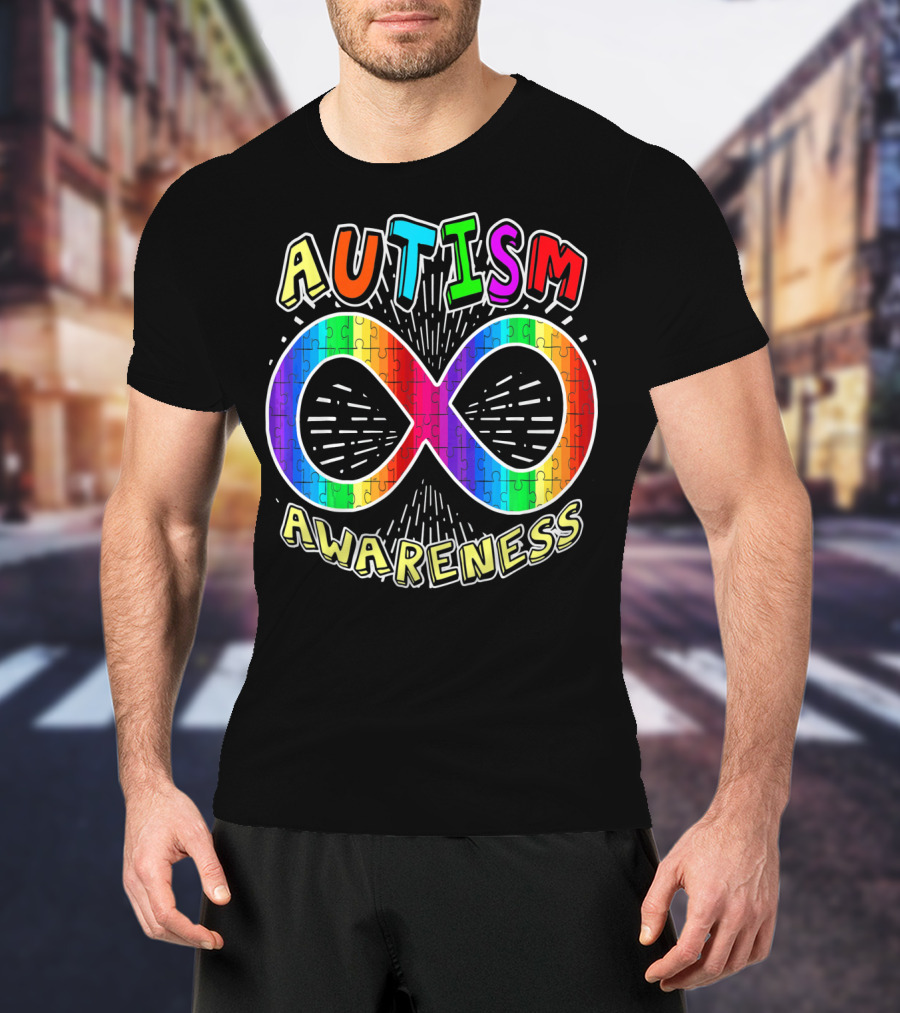 Autism Awareness Infinity Symbol With Rainbow Puzzle T-Shirt