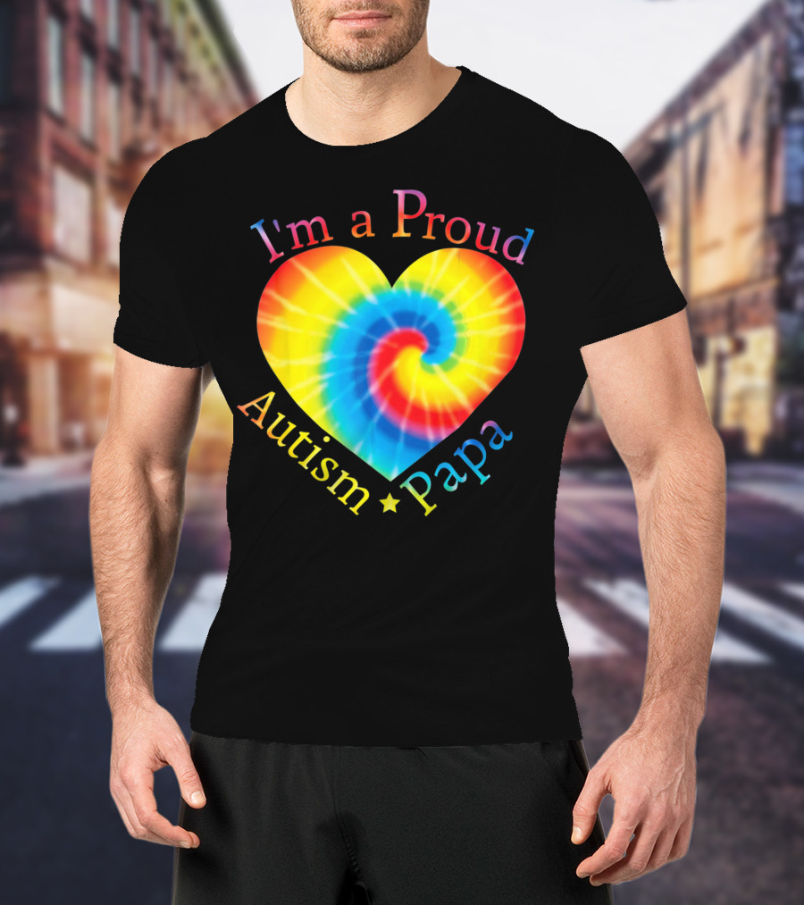 I'm A Proud Autism Papa Rainbow Heart Spiral T-Shirt