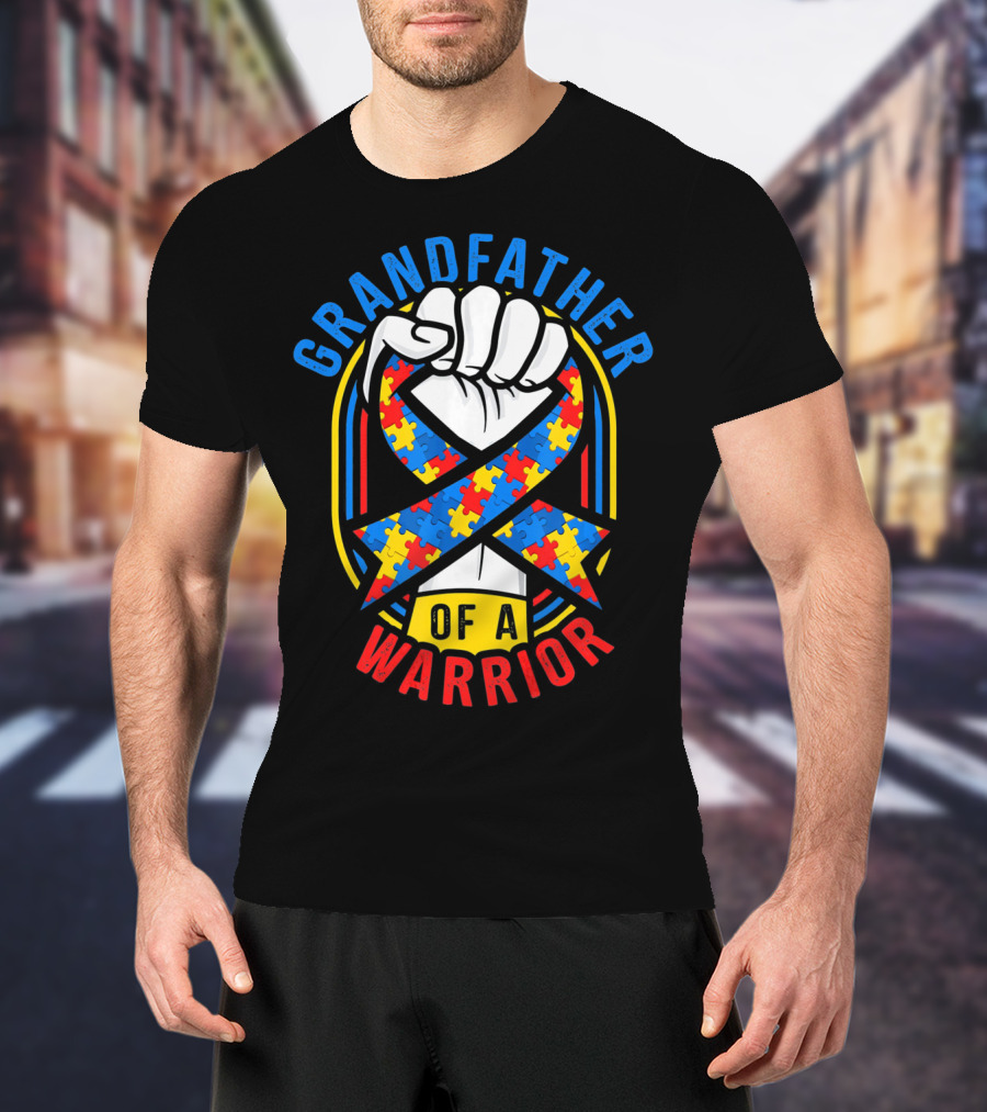 Grandfather Of A Warrior Autism Awareness Puzzle T-Shirt