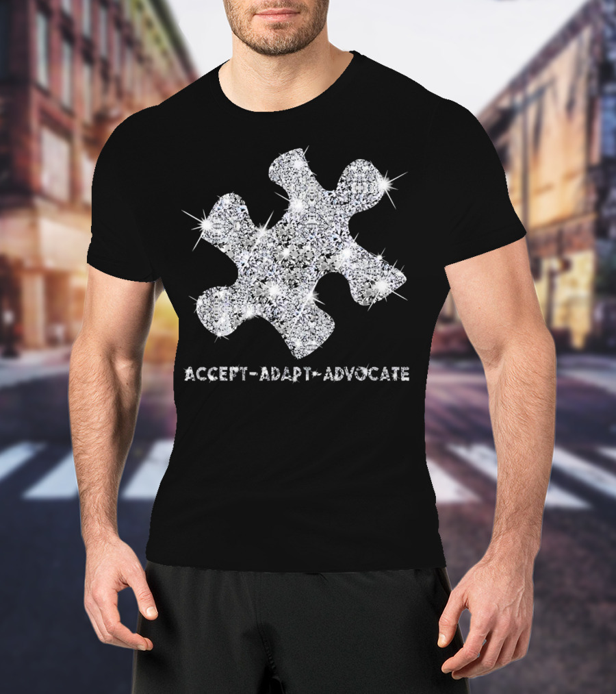 Accept Adapt Advocate Autism Awareness Sparkling Puzzle Piece T-Shirt