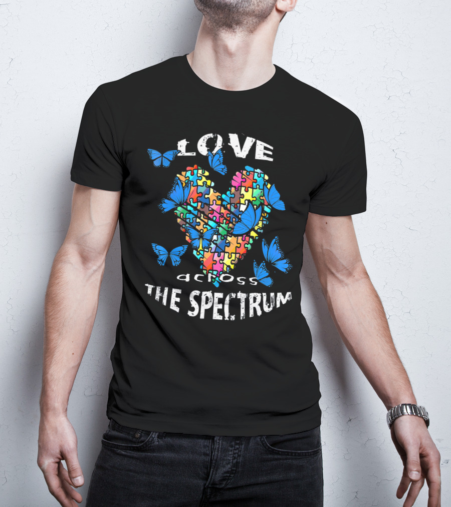 Love Across The Spectrum Autism Awareness Blue Butterflies T-Shirt
