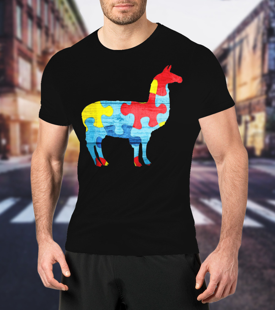 Autism Awareness Puzzle Llama Multicolor T-Shirt
