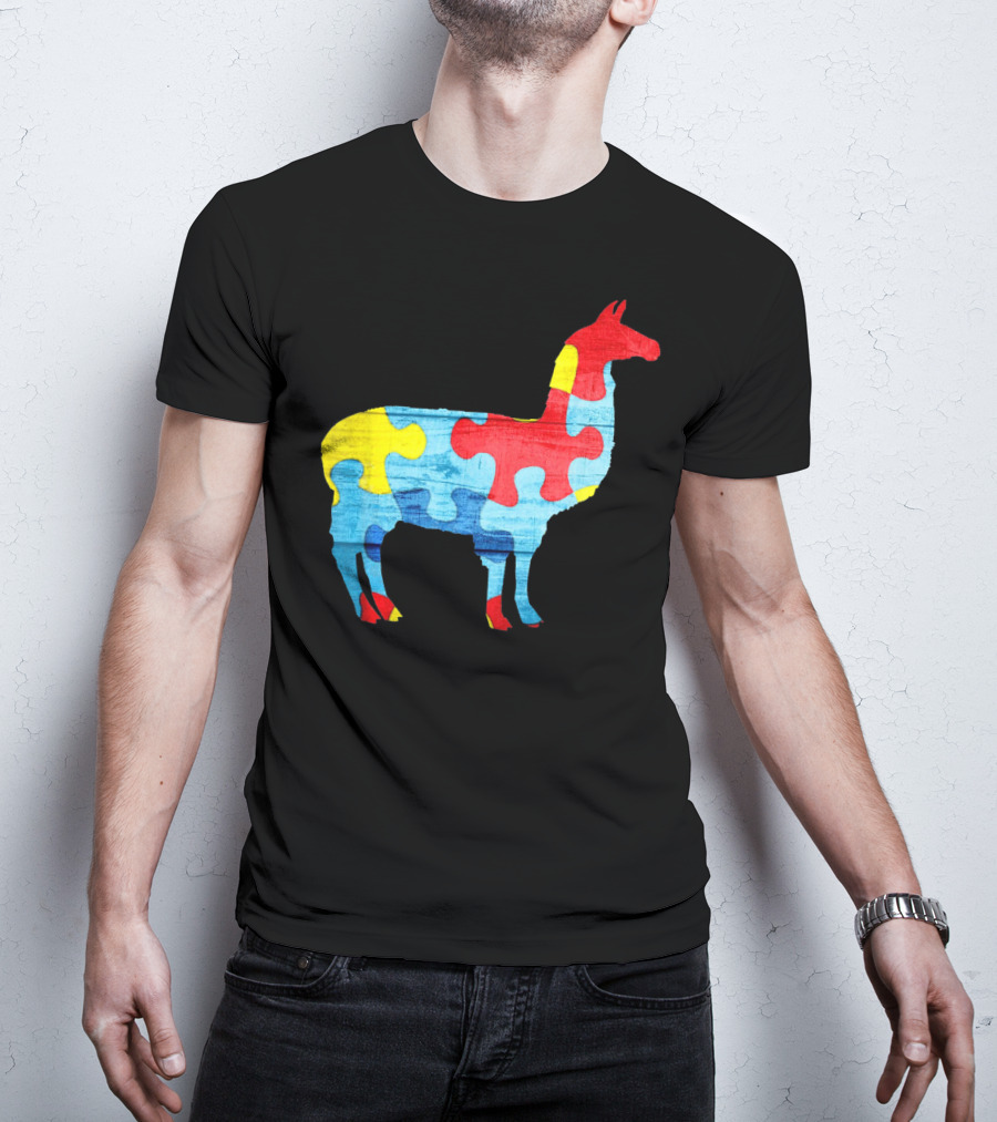 Autism Awareness Puzzle Llama Multicolor T-Shirt