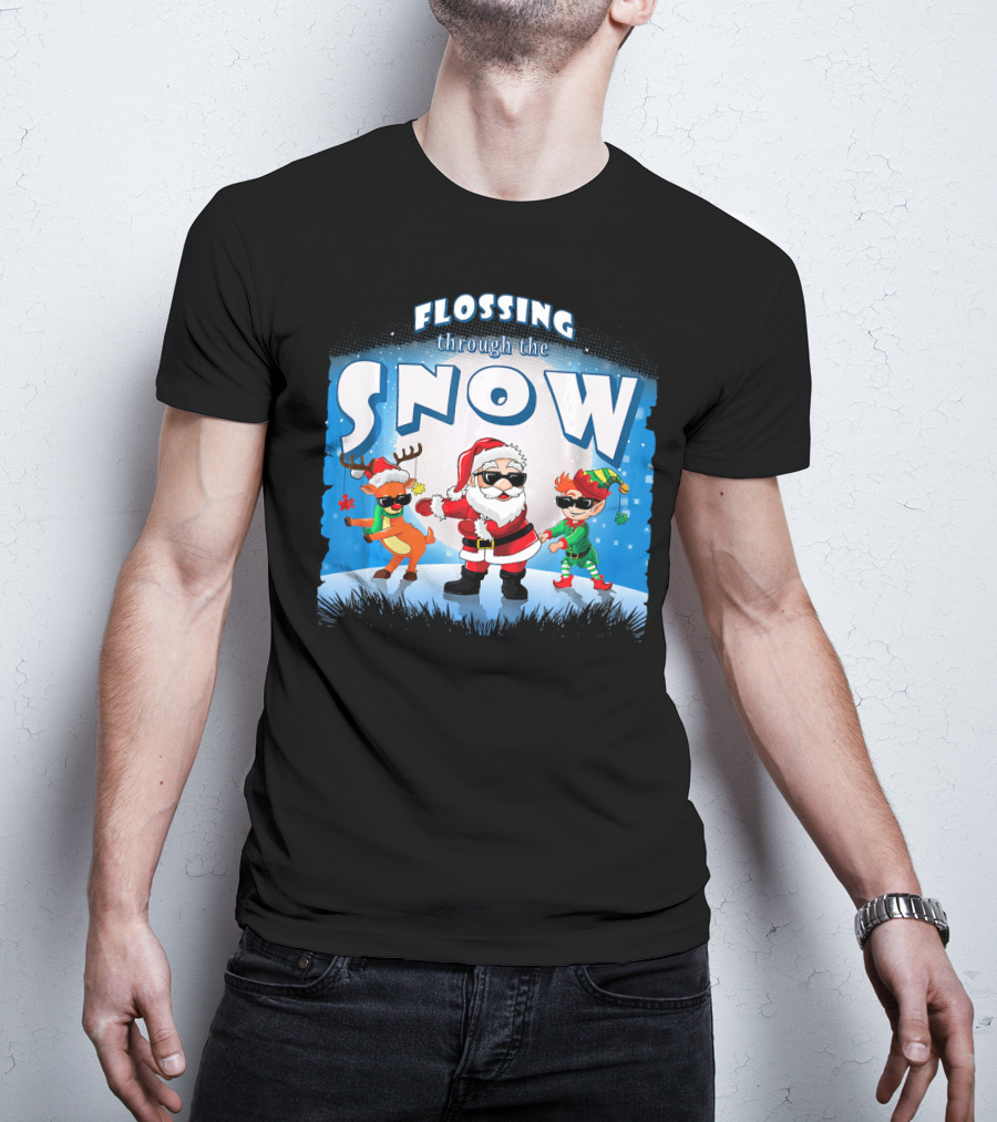 Flossing Through The Snow Santa Elf Reindeer T-Shirt