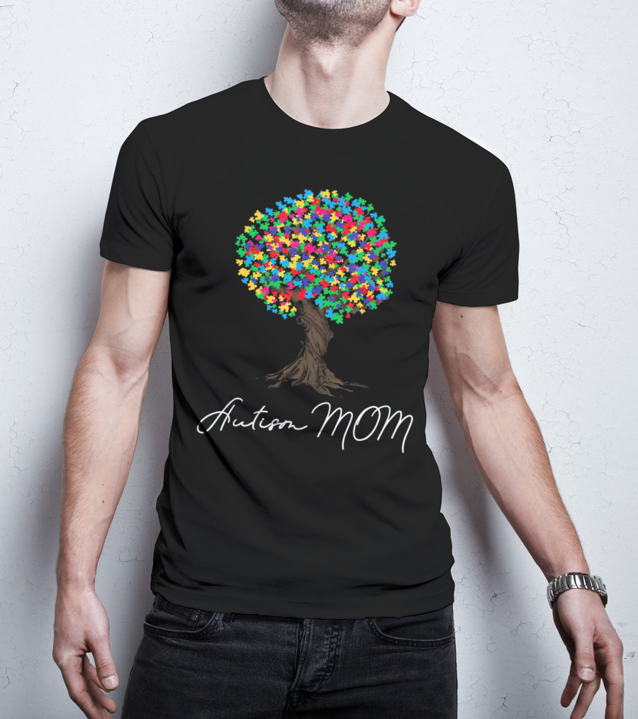 Autism Awareness Mom Puzzle Tree T-Shirt
