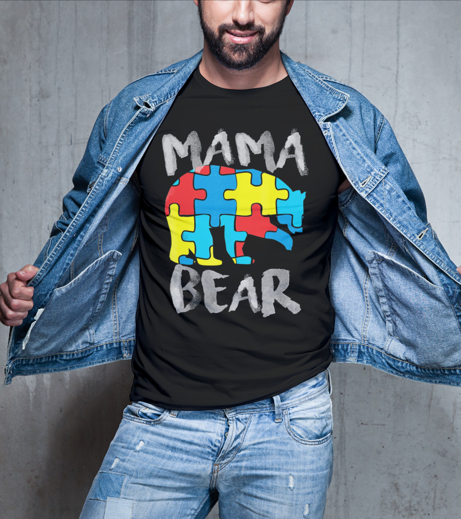 Mama Bear Autism Awareness Puzzle Piece Love Support T-Shirt