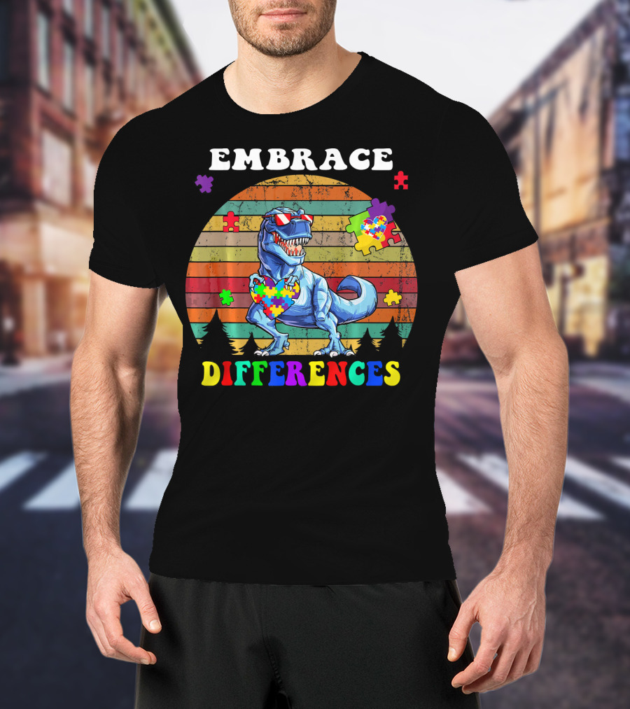 Embrace Differences Dinosaur Puzzle Heart T-Shirt
