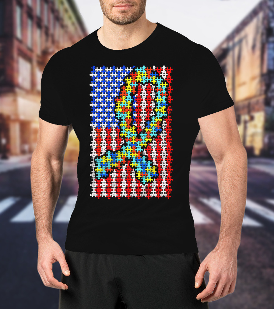 Autism Awareness Puzzle Ribbon US Flag Disability T-Shirt