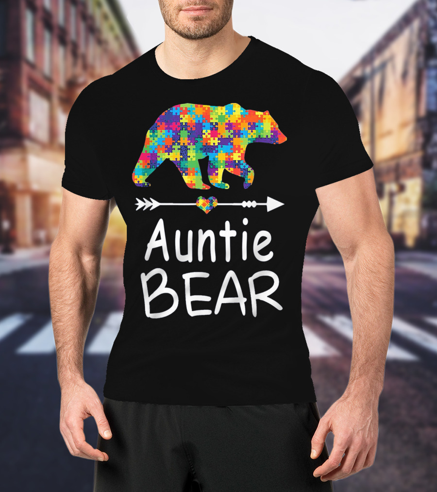 Auntie Bear Puzzle Pattern Autism Awareness Family T-Shirt