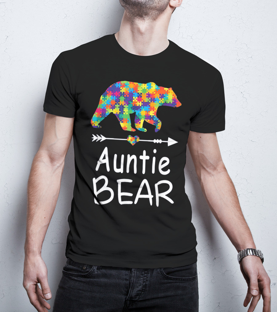 Auntie Bear Puzzle Pattern Autism Awareness Family T-Shirt