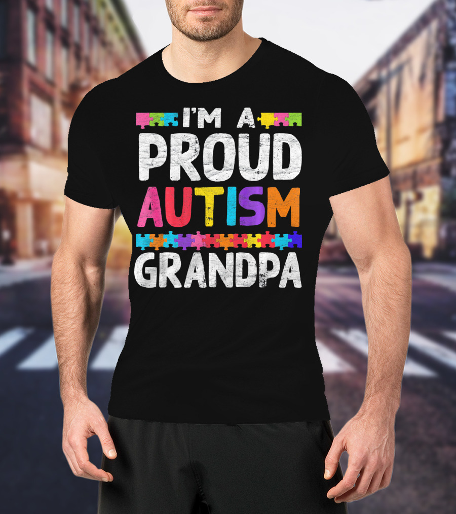 Proud Autism Grandpa Puzzle Pieces T-Shirt