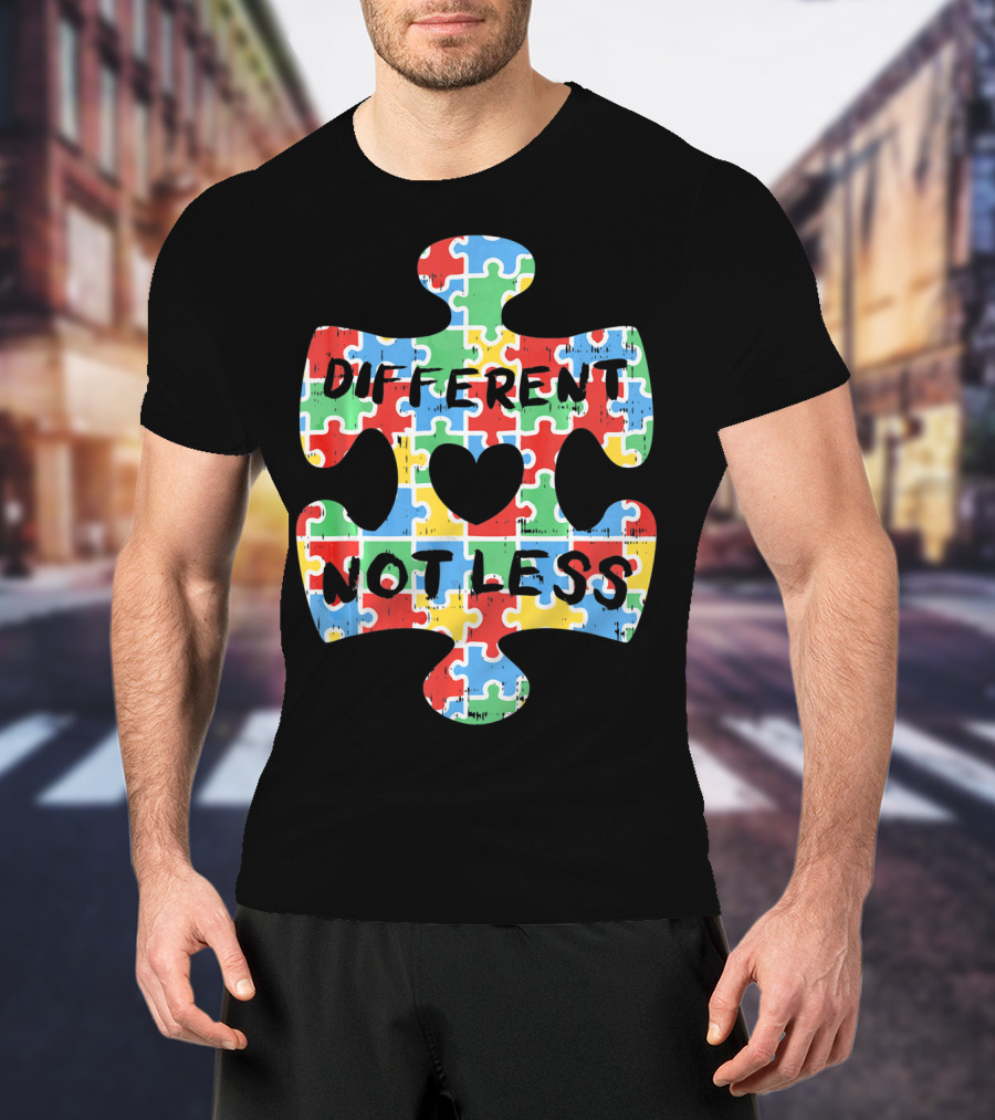 Different Not Less Autism Awareness Puzzle Piece Heart T-Shirt
