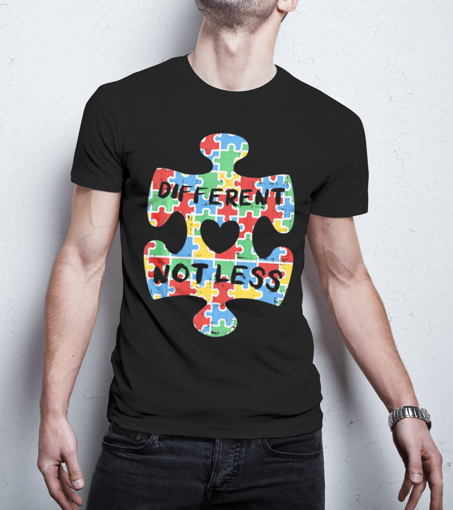Different Not Less Autism Awareness Puzzle Piece Heart T-Shirt