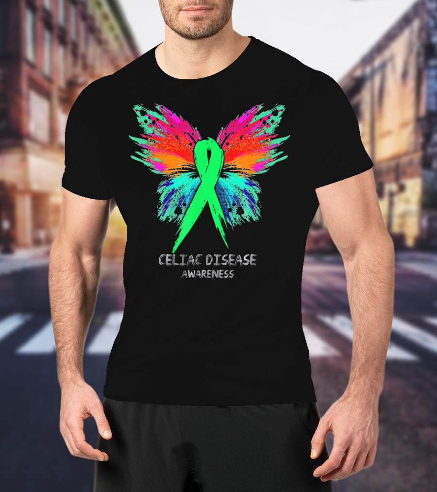 CELIAC DISEASE Awareness Ribbon Butterfly Colorful Wings T-Shirt
